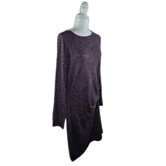 Athleta Solitude Gathered Long Sleeve Wrap Purple Stretch Knit Mini Dress XL - Picture 6 of 9